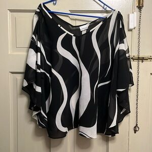 Fashion bug, cape shaped, black/white, sheer top. Size XL.